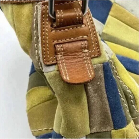 Fossil Boho Checkered Patchwork Leather Suede Metallic Shoulder Bag 70's Retro - Picture 3 of 6